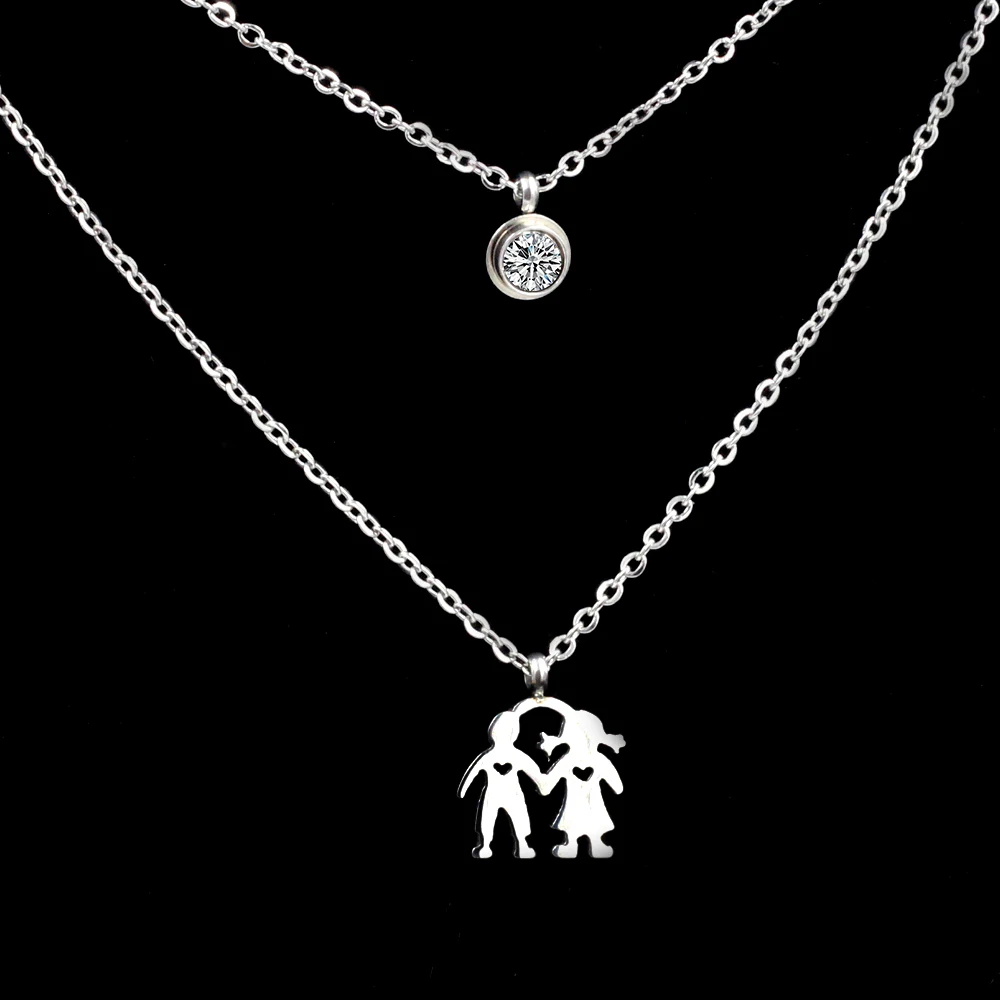 Ожерелье LUXUKISSKIDS с двойной цепью ожерелье из нержавеющей стали 316L круглым кулоном