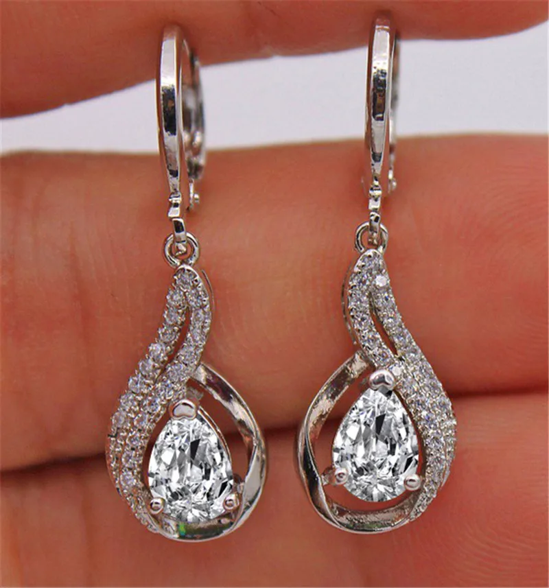 Висячие серьги с разноцветными кристаллами в форме капли для женщин белые