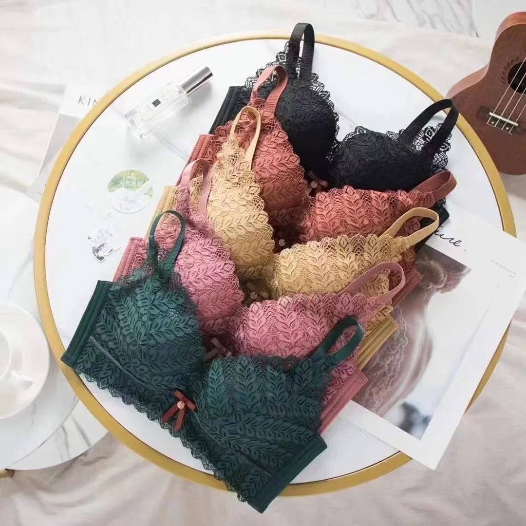 

Lace Bralette Bra For Women French Fox Gathered Padded Sports Underwear Female Push Up Backless Comfortable Lingerie Tops 2022