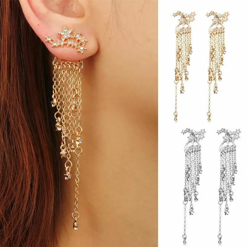 Женские классические длинные висячие серьги Meihuida сережки со стразами и