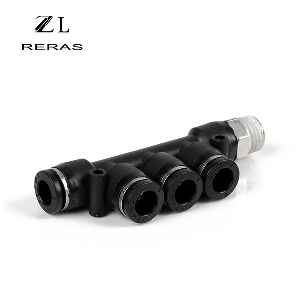 Черный PKB резьбовой пятисторонний пневматический элемент с переменным диаметром