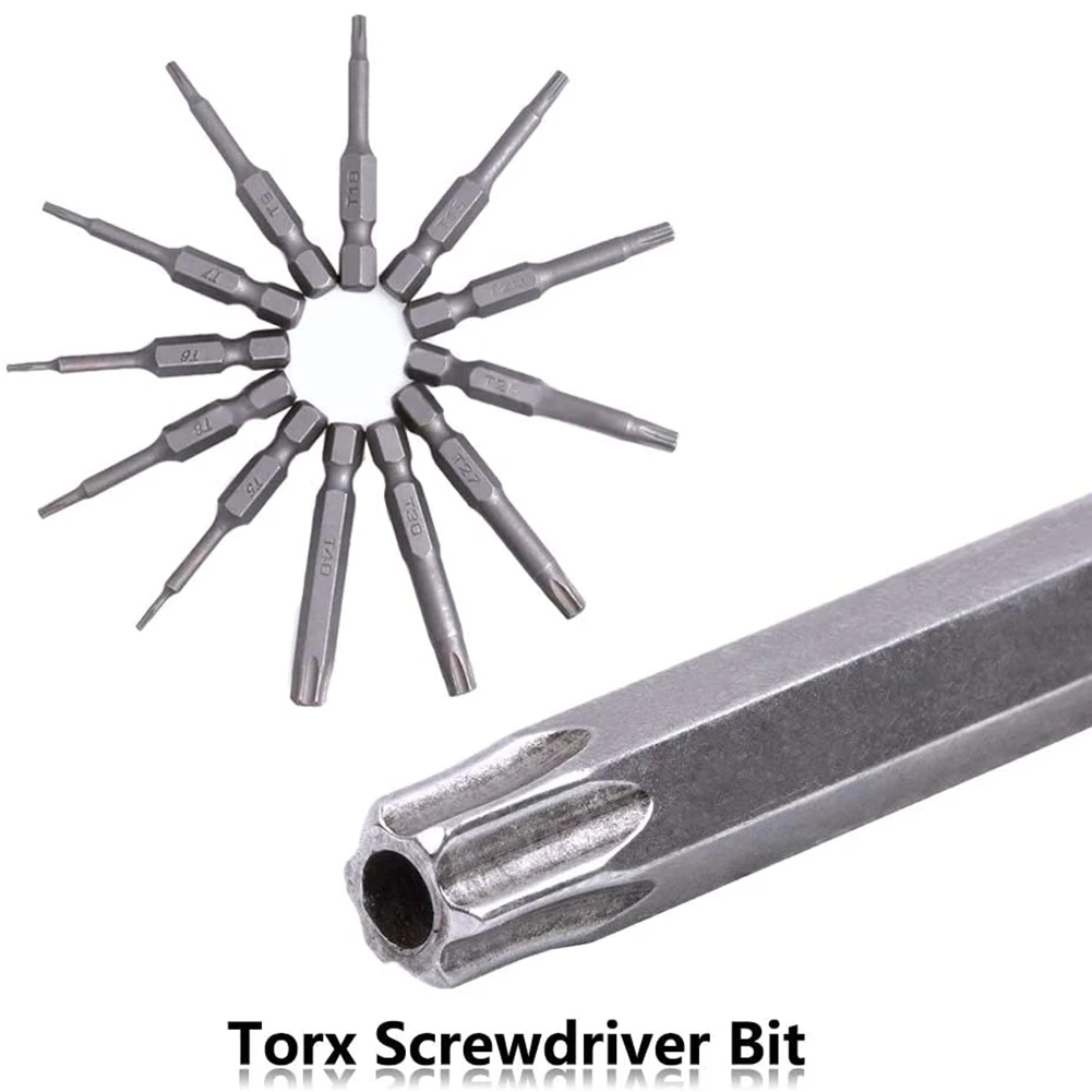 12Pcs/Set 50mm 1/4&quot Hex Driver Bits Torx Head Screwdriver Magnetic Kit T5-T40 S2 Alloy Steel | Инструменты
