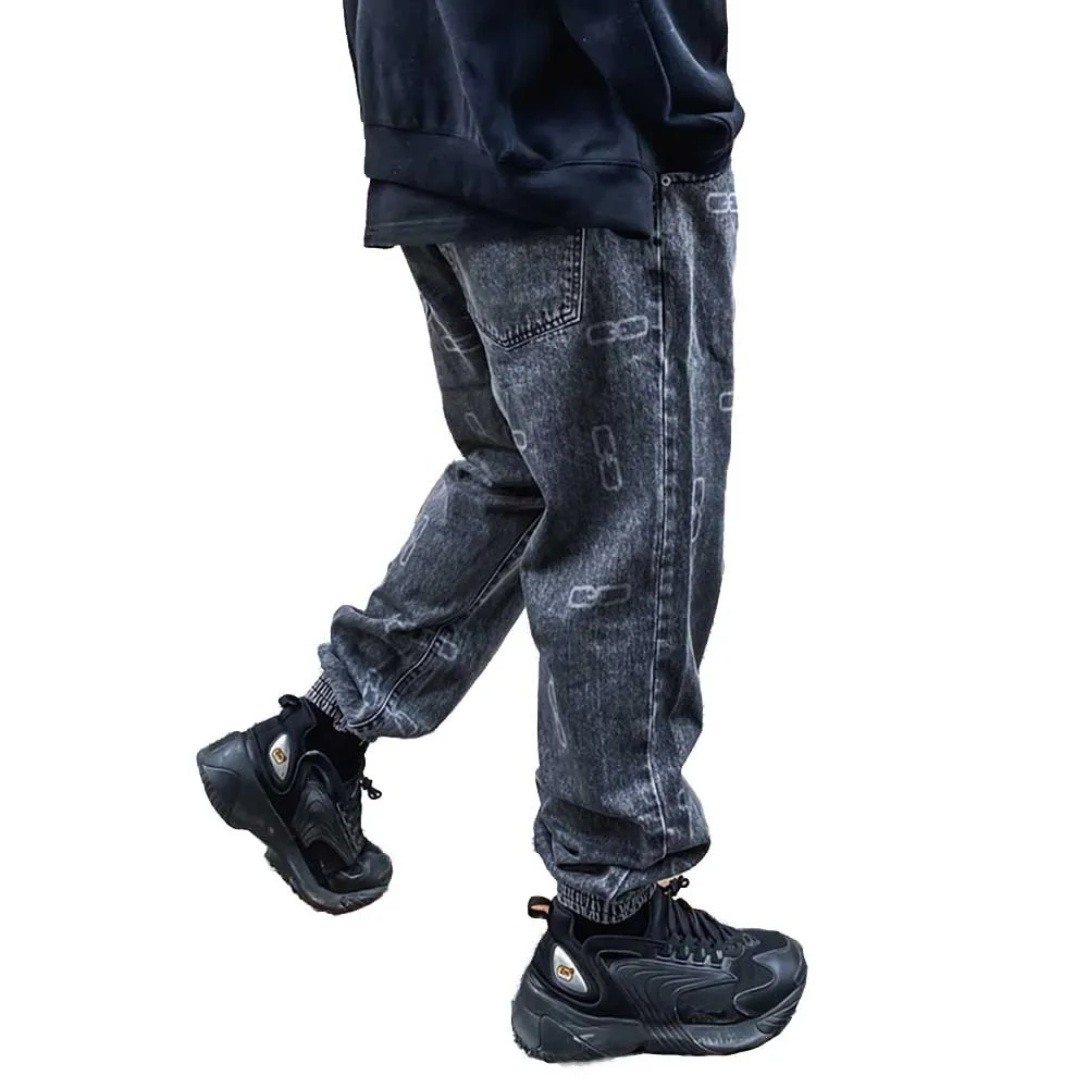 Новые модные джинсовые штаны шаровары для мужчин повседневные с эластичной