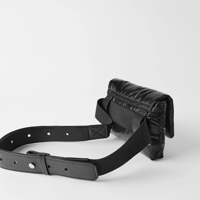 Стеганая поясная сумка черная хлопковая регулируемый нагрудный ремень зимняя