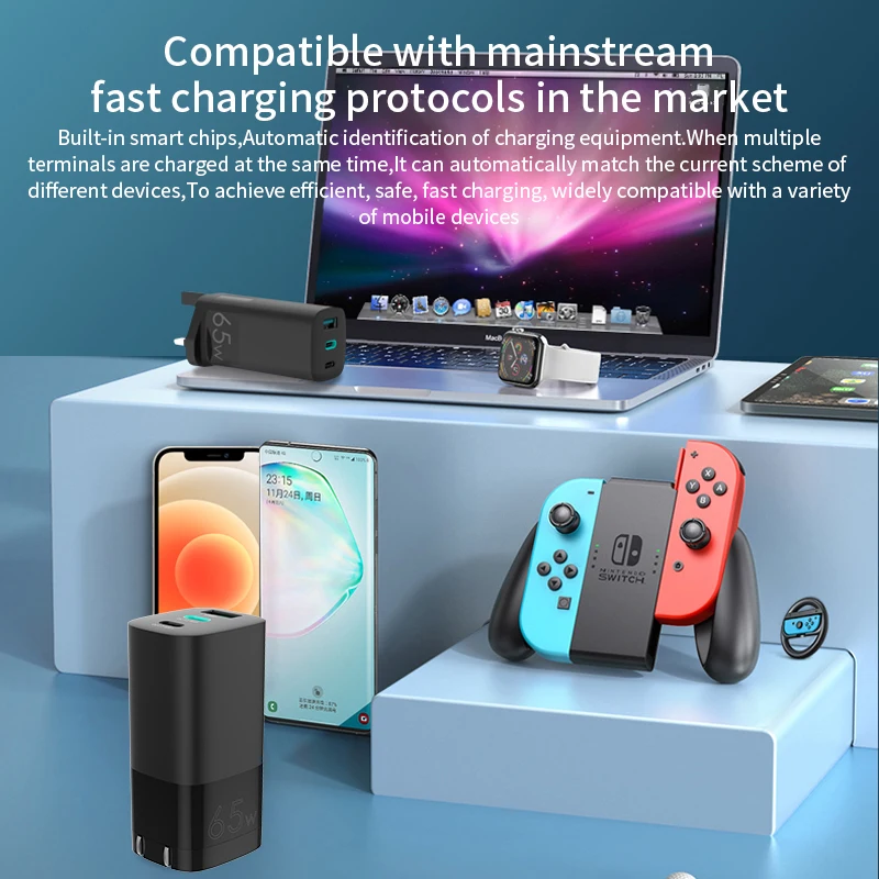 65W Ган устройство для быстрой зарядки с usb портом Type C PD USB зарядное QC4.0 3 0