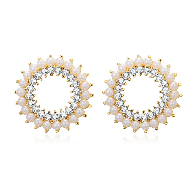 Серьги круглые женские из серебра 925 пробы с фианитами|Серьги-гвоздики| |