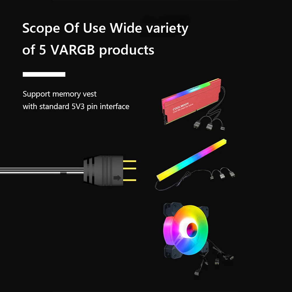 COOLMOON PWM разветвитель вентилятора 5 в 3Pin Удлинительный кабель 30 см от 1 до 2/4 RGB