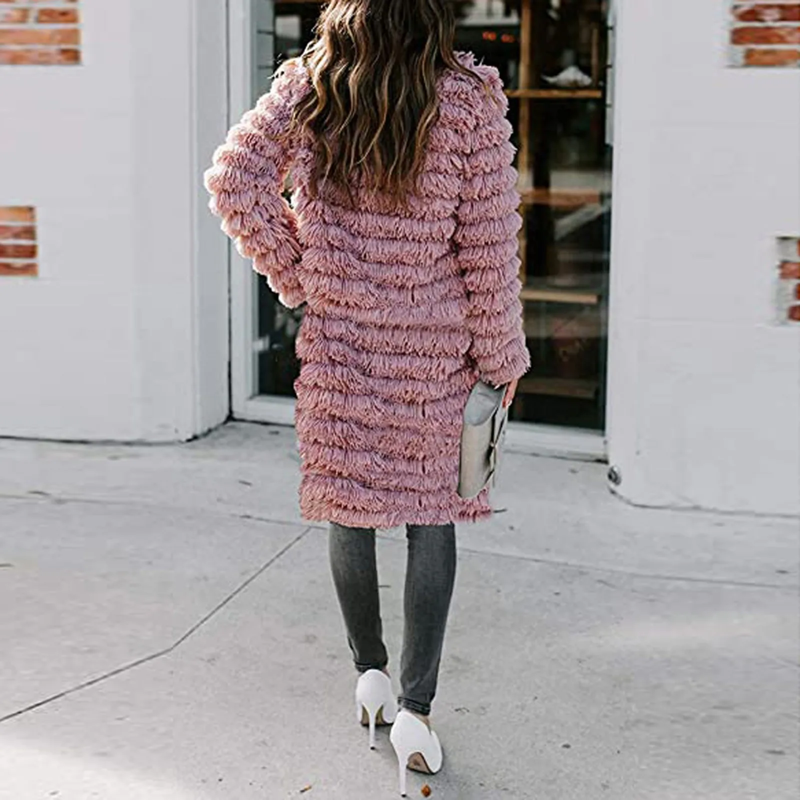 

Fur coat Clothes Women's Winter Jacket Ropa De Mujer Womens Ladies Warm Faux Coat Jacket Winter V-neck Solid Long Outerwear