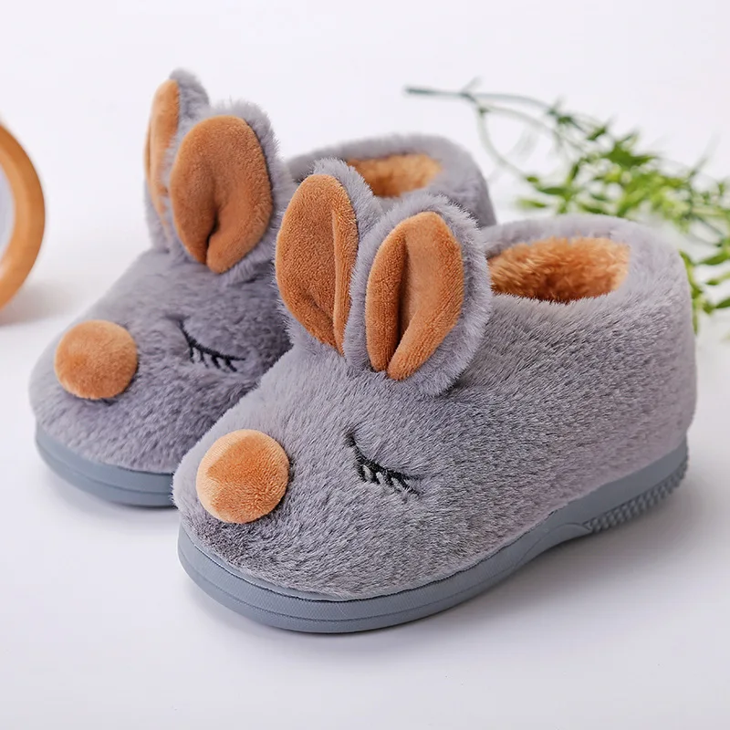

Girls Slippers Home Indoor Cotton Fluffy Comfort Boys Girls Shoes Cute Rabbit Ears Children Furry Slippers Autumn Winter Warm
