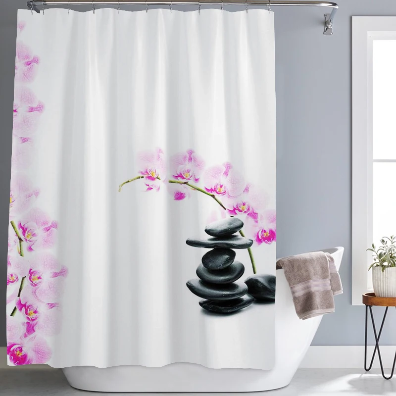 

Nordic style shower curtain flower waterproof and moisture-proof bath set hook curtain bath screen character scenery Asasen deco