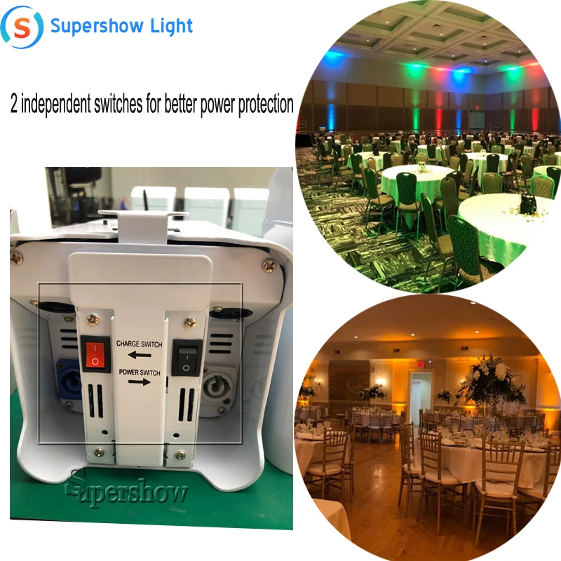 10pcs/lot With Case DMX Wireless Battery Powered Smart LED Uplight 6*18W RGBWA+UV for Wedding | Лампы и освещение