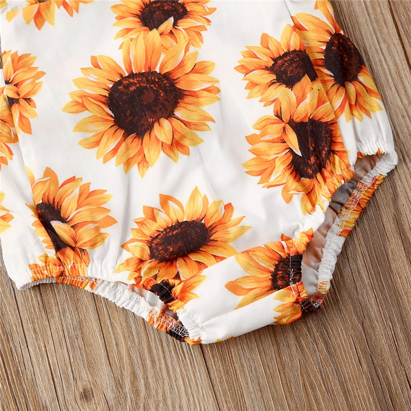 

2020 Summer Cute Infant Newborn Baby Girls Sunflower Bodysuit Jumpsuit Ruffle Playsuit Baby Clothes Kids Children Cute Outfits
