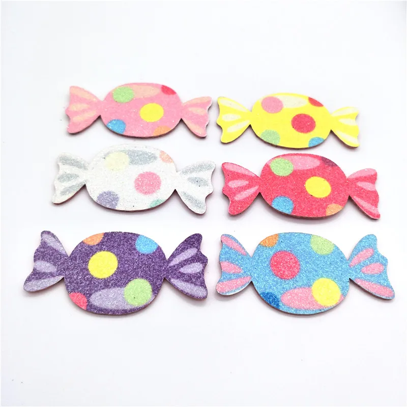 

24pcs/lot 6*2.8cm Glitter Fabric Appliques Candy Padded Patches for Clothes Stickers DIY Hair Clips decoration