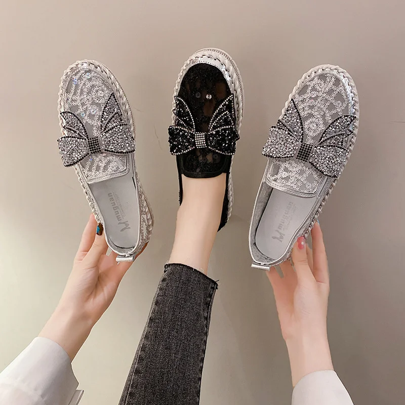 

Large Fashion flat casual shoes Women 2021 new bow mesh lazy shoes zapatos de mujer Free shipping