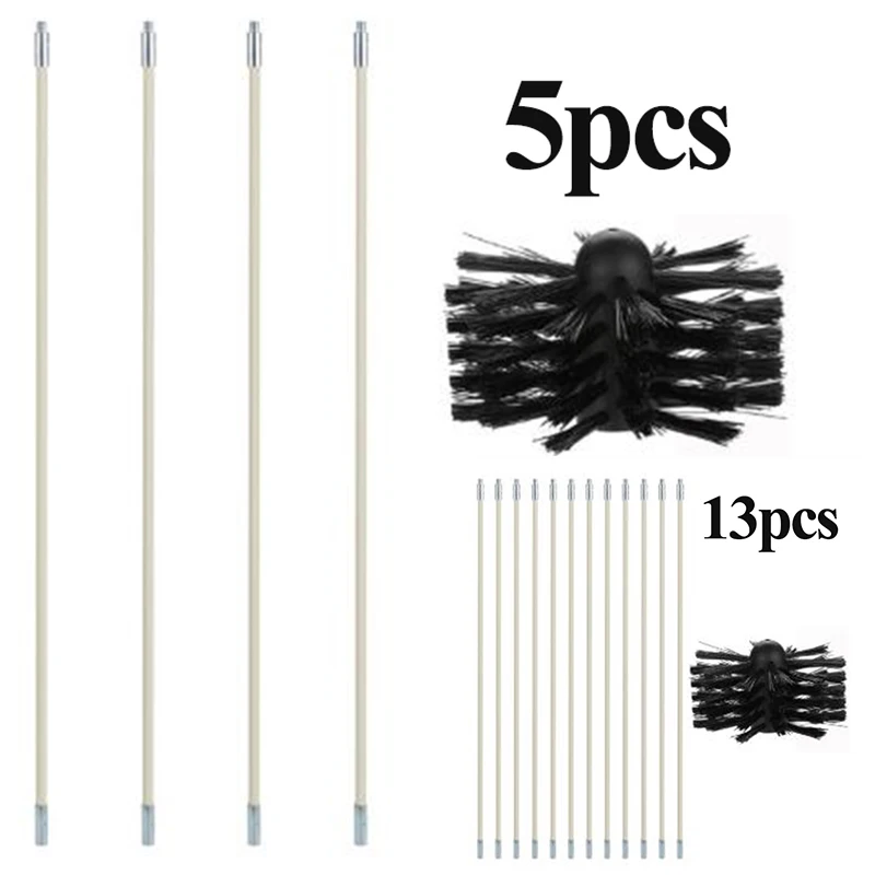 

5pcs Flexible Flue Brush Rods Chimney Brush Kit Chimney Sweep Soot Cleaning Rod