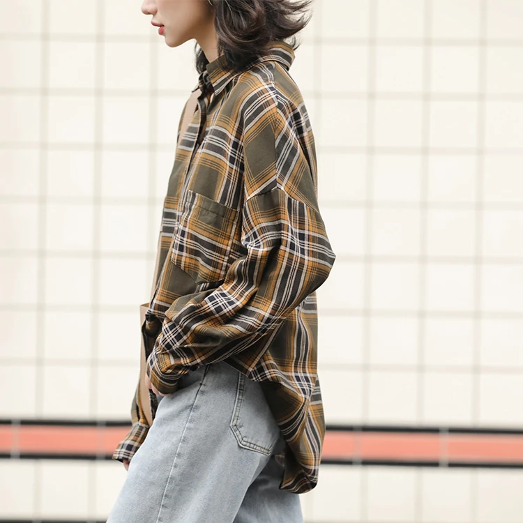 

New spring Vintage plaid Shirt female Oversize Tops Women Long sleeve Girls Blouse Summer Plus Size Women Blouses femme Blusas