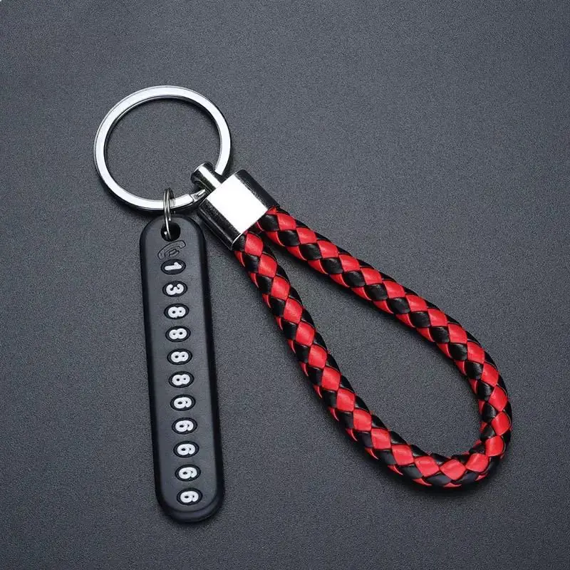 

Anti-lost Car Keychain Phone Number Card Keyring Leather Bradied Rope Auto Vehicle Key Chain Holder Accessories