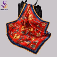 bysifa new red 100 pure silk small square scarves ladies fashion hairband horse design neck scarf bag handle ribbons 5252cm