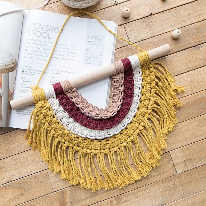 Баннер макраме ручной работы в стиле бохо Радужный Настенный декор украшения для