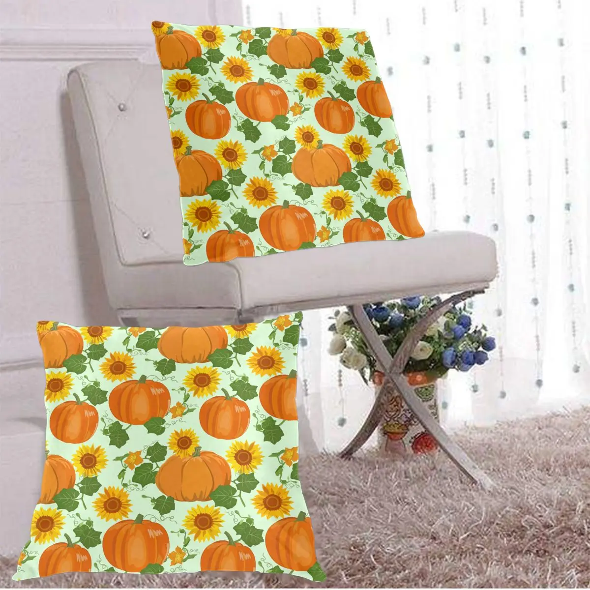

2Pcs Pillow Case Harvesting Pumpkins Leaves And Sunflowers Decorative Cushion Pillow Cover for Bedroom Home Hall Art Decor