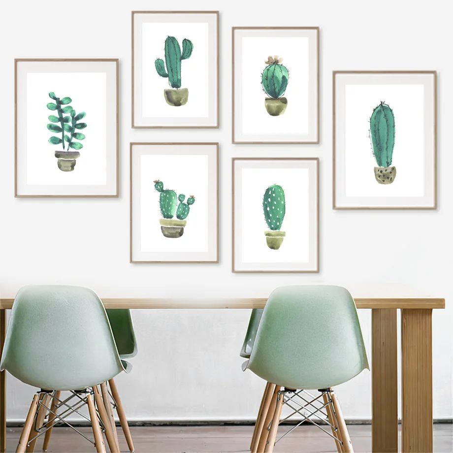

Abstract Simple Watercolor Cactus Plant Wall Art Canvas Painting Nordic Posters And Prints Wall Pictures For Living Room Decor