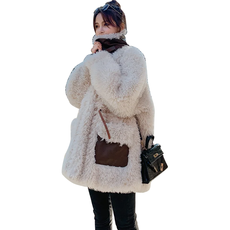

Winter Clothes Women Fashion Korean Loose Lambwool Faux Fur Jacket Coat Female Elegant Plus Size Thick Warm Parkas Outerwear K55