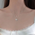 925 стерлингового серебра Блестящая бабочка ожерелье для женщин брюки для девочек с двойным Слои многослойное украшение на шею в вечерние ювелирные изделия dz788