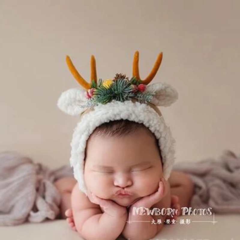 newborn photography accessories antlers bonnet infant baby deer cute headdress studio photo shoot 2 colors | Детская одежда и