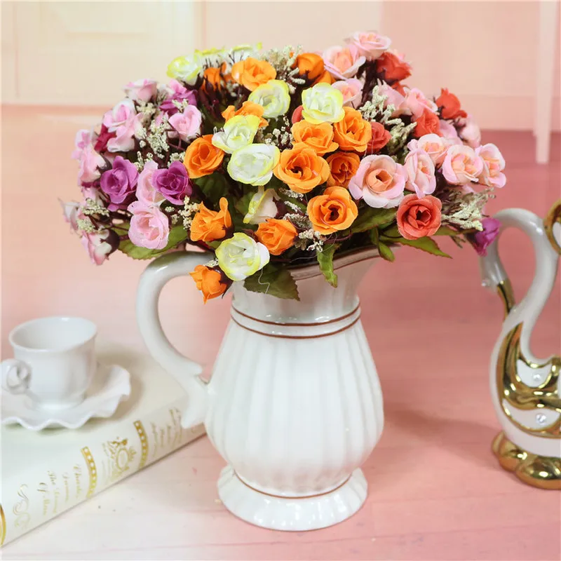 Осенний Букет маленьких роз маленькие бутоны искусственные цветы шелковые розы