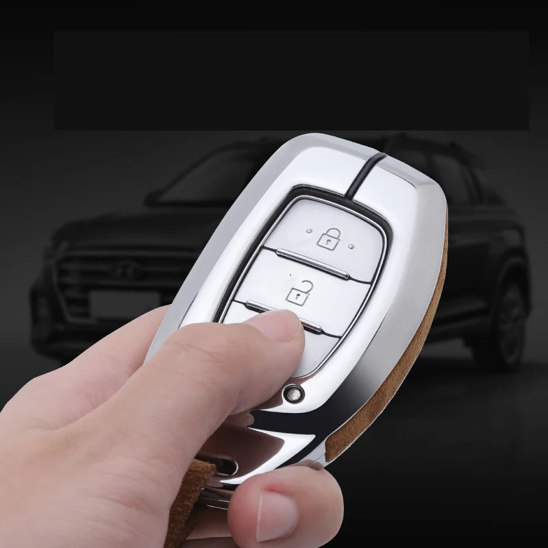 Scratch resistant Suede Leather Zinc alloy car key protection case cover For Hyundai Verna Sonata Elantra Tucson Auto keychain