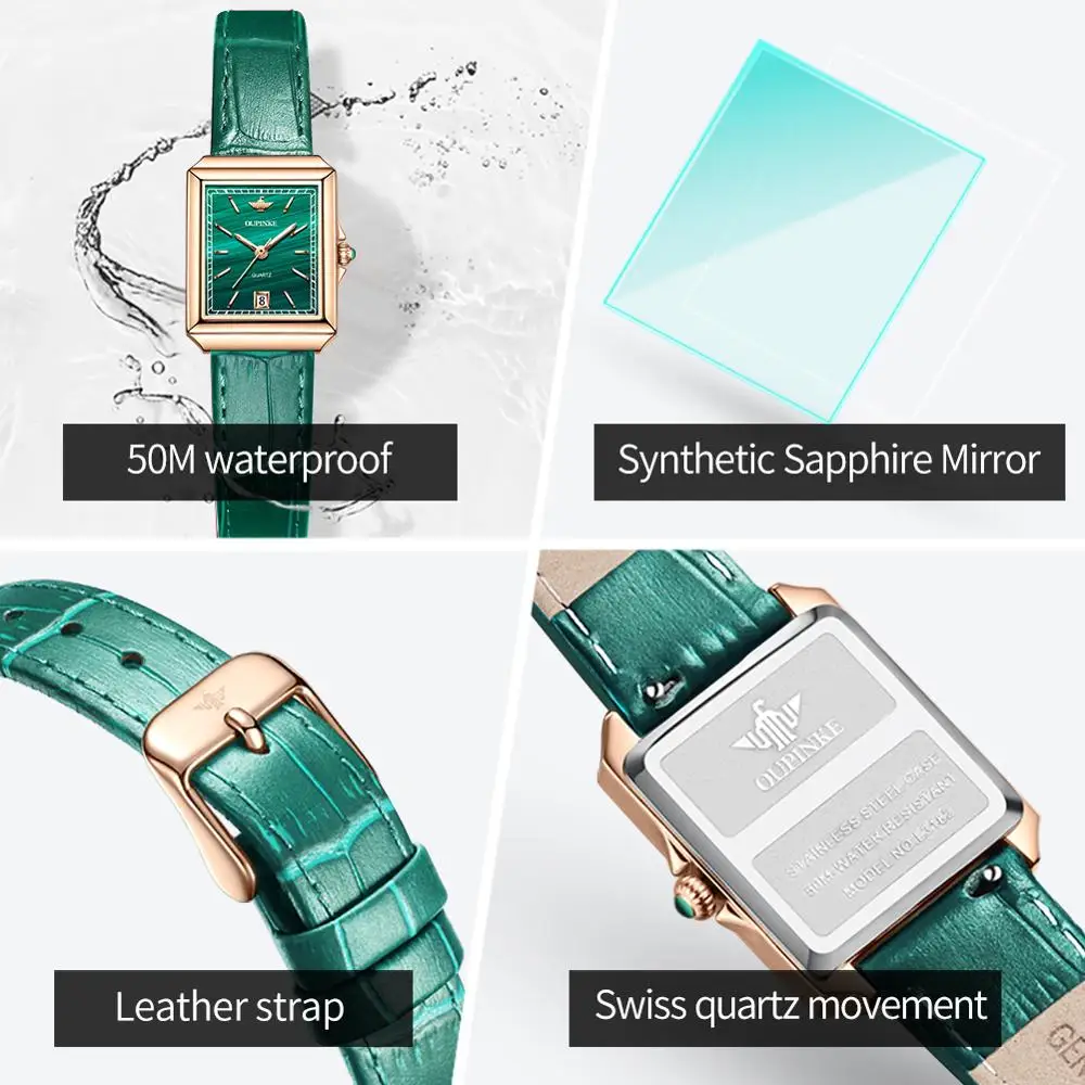 

OUPINKE Swiss Quartz Movement Waterproof Ladies Watch Luxury Green Wrist Watch Sapphire Watch for Women relogio feminino