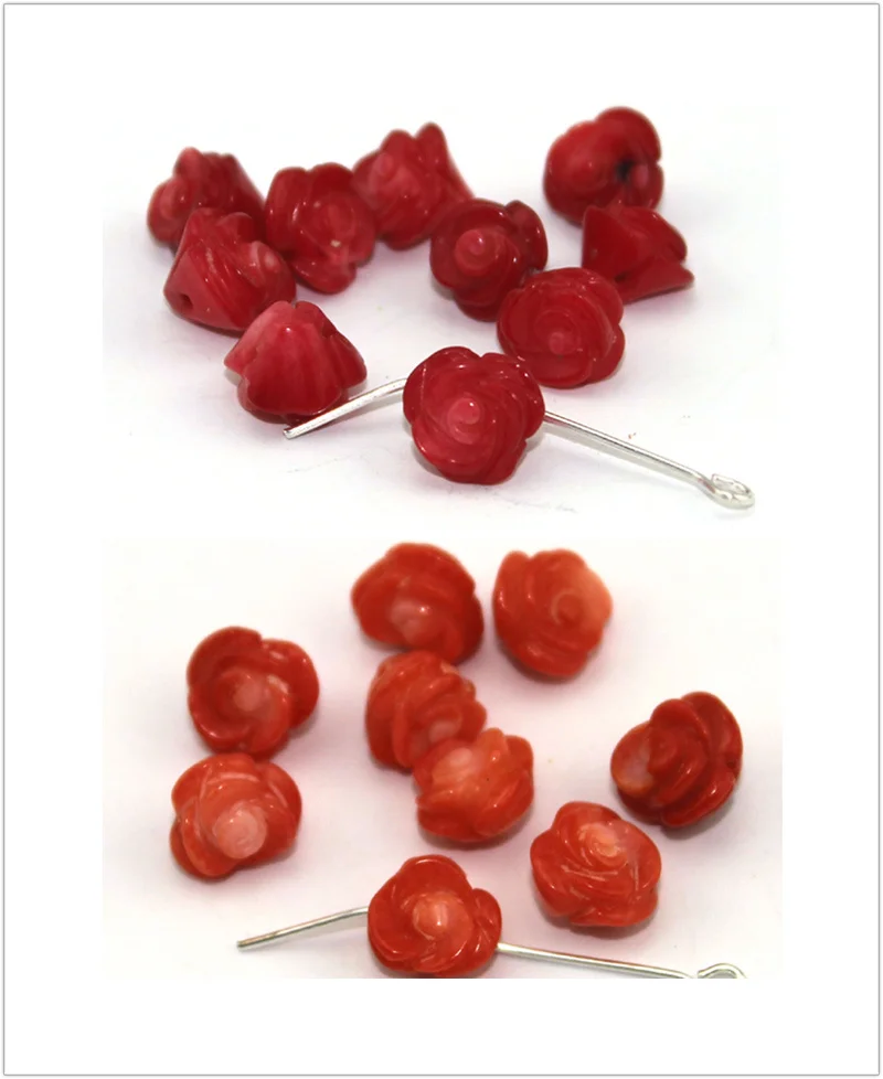 Free Shipping 10pcs 100% Real NATURAL VINTAGE OXBLOOD CORAL HAND CARVED FLOWER ROSE BEADS | Украшения и аксессуары