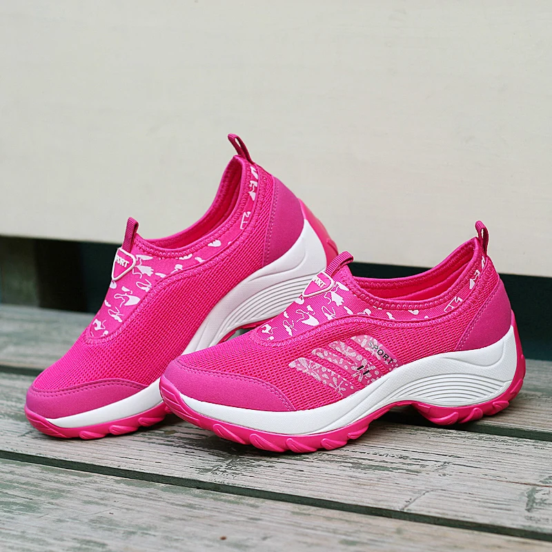 Ladies Platform Wedge Sneakers For Women Tennis Shoes Breathable Mesh Outdoor Sport Shoes Slip On Shoes