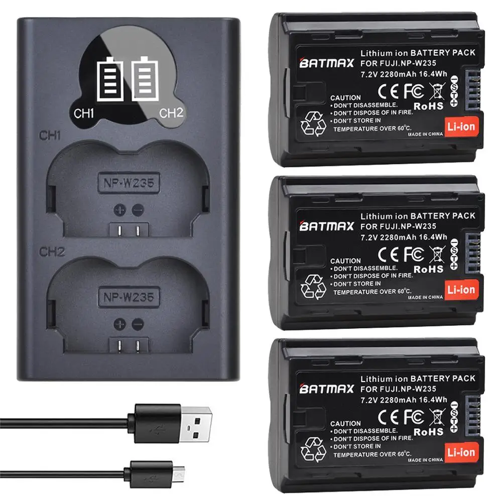 Bateria de Lítio-íon + Lcd Duplo com tipo c Porto para Fujifilmx-t4 Pces Usb Carregador Câmera Mirrorless 3 Np-w235 2280 Mah