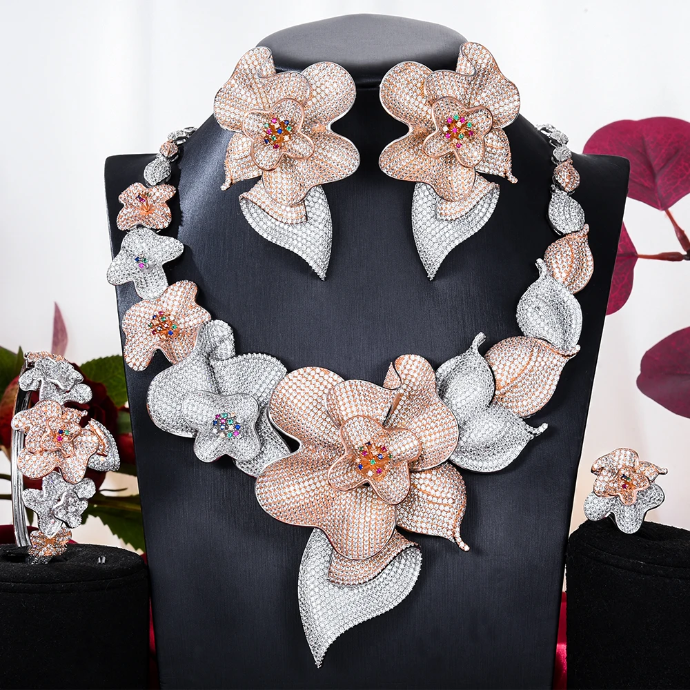 

Missvikki роскошное изысканное 4 шт. свадебное ожерелье с большими цветами кольцо Очаровательные женские ювелирные изделия для вечеринки