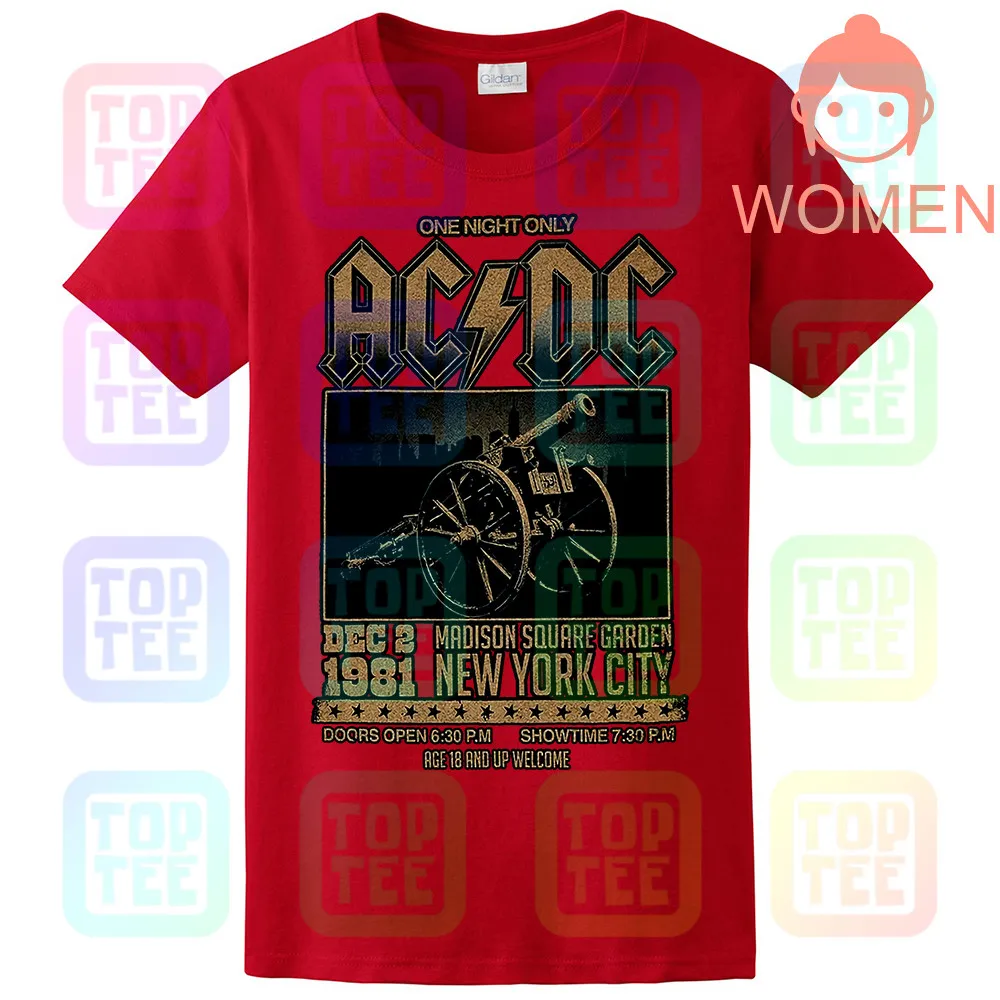 WOMEN-RED Официальный AC/DC Футболка Мэдисон Сквер Гарденс для тех, кто о рок Тур 1981 - Цвет: WOMEN-RED