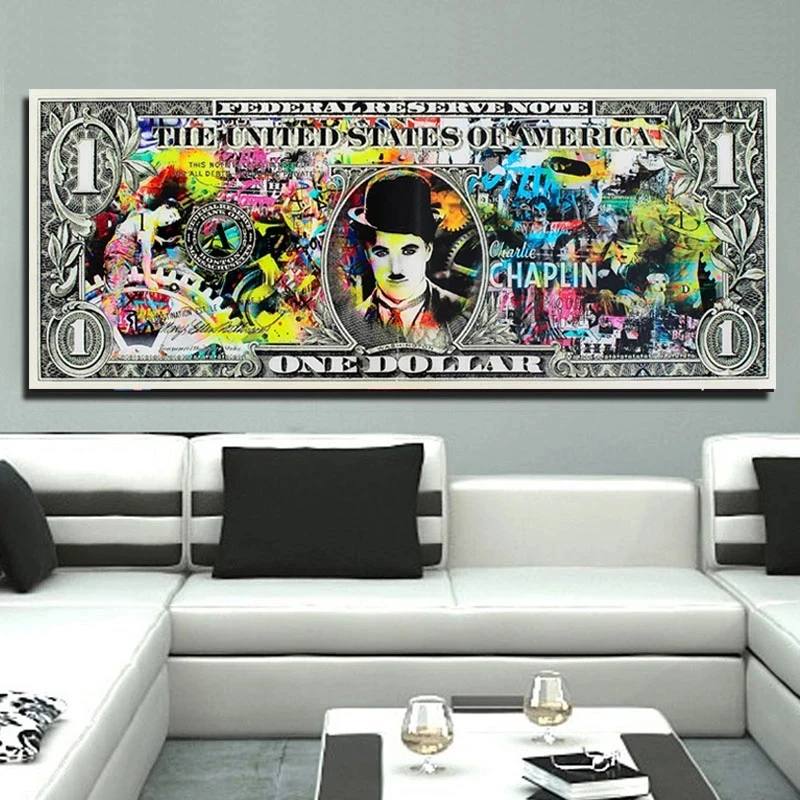 

Graffiti Wall Art Chaplin Canvas Painting Wall Art Abstract Dollar Money Posters and Prints Pop Art Wall Pictures for Home Decor
