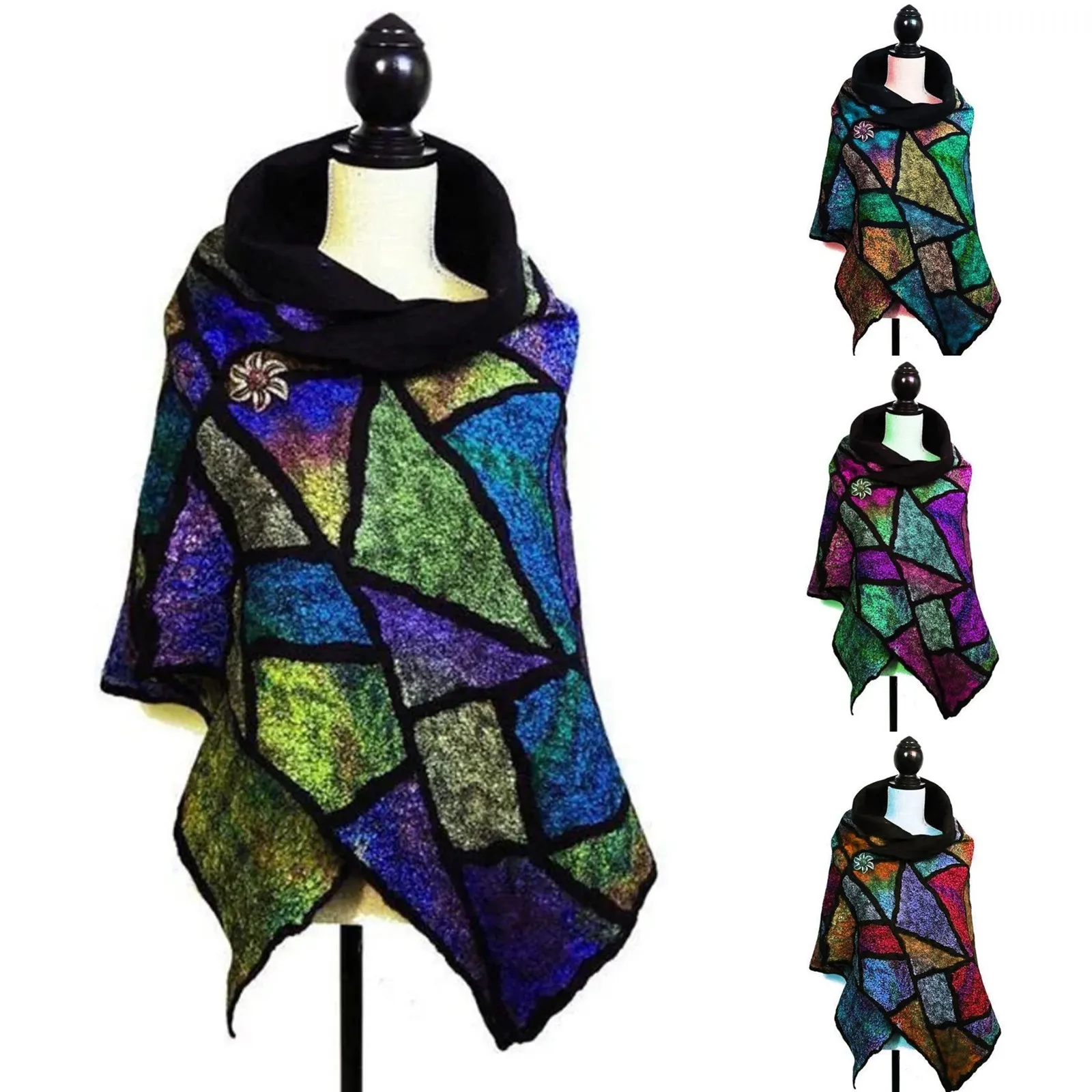 Большой шарф Зимний женский с принтом на пуговицах мягкий повседневные теплые