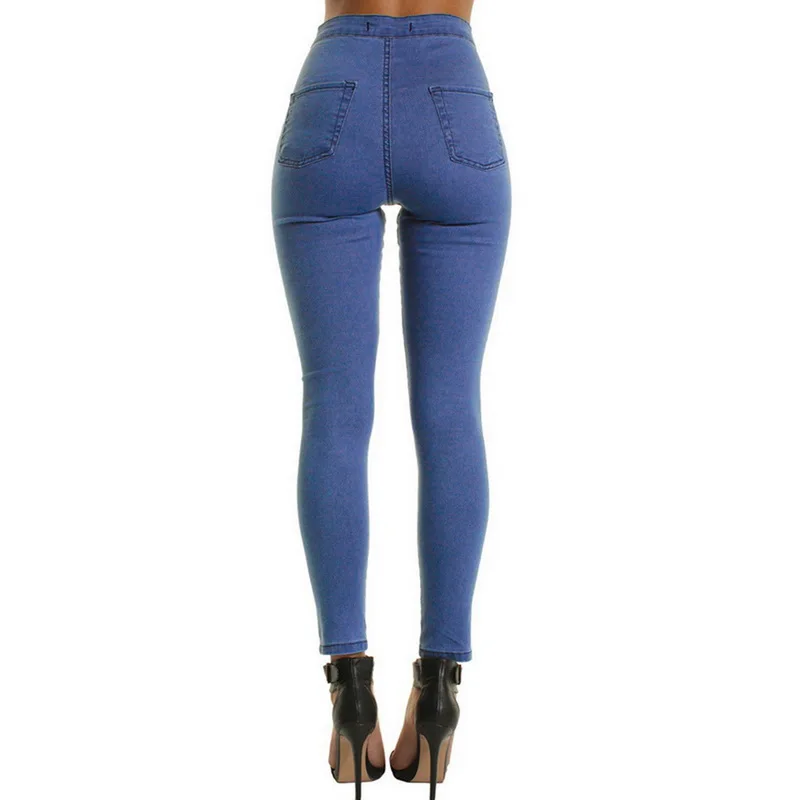 Женские узкие джинсы с высокой талией винтажные рваные дырками брюки карандаш