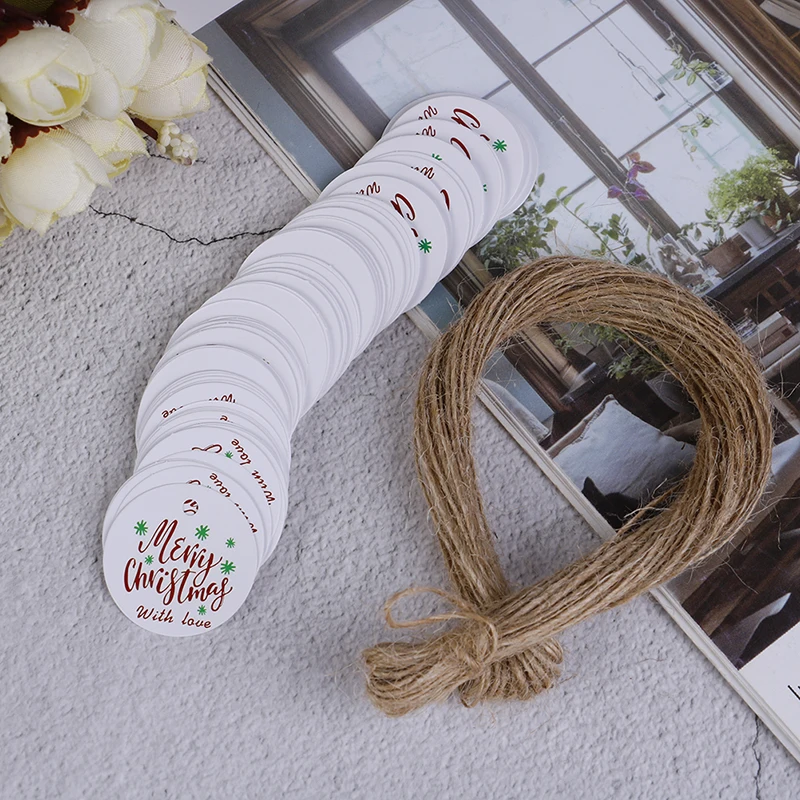 100PCS/Lot Garland Merry Christmas Round Paper Tags Gift Labels Party Favors Wrapping Supplies Decor | Дом и сад