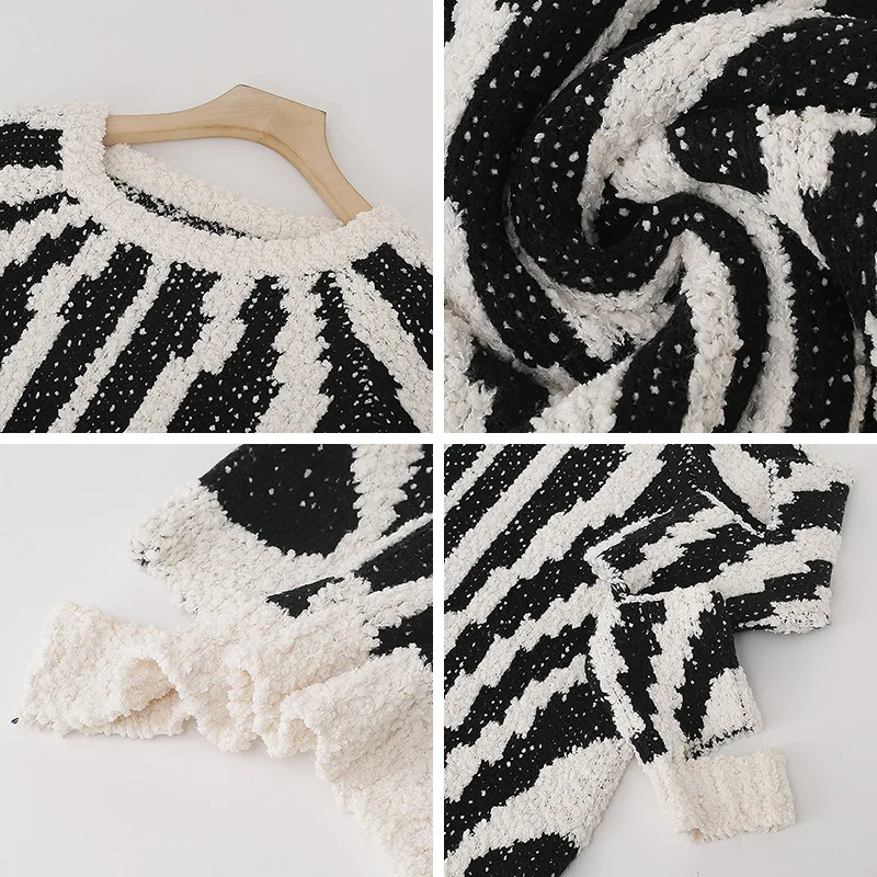 

Spring Autumn O-neck Striped Knitted Sweater Women Tops Loose Hollow Out Long Sleeve Casual Pullover Outerwear TA1304