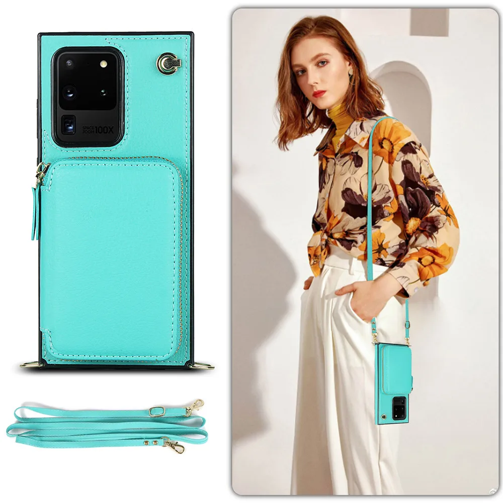 

Кожаный чехол с длинным ремешком для телефона Samsung Galaxy S20, S21, Ультратонкий чехол, многофункциональный чехол, чехол для Samsung S10E, S9, S10, S21 Plus