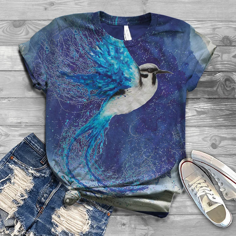 

2020 new hot sale short-sleeved summer 3D animal T-shirt printing short-sleeved couple T-shirt bird head top street clothing