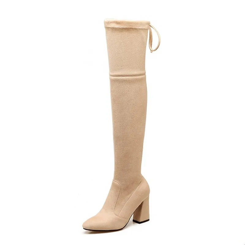 

CDAXILAN new to over the knee boots women stretch faux suede square heel round toe super high heels thigh boots in autumn winter