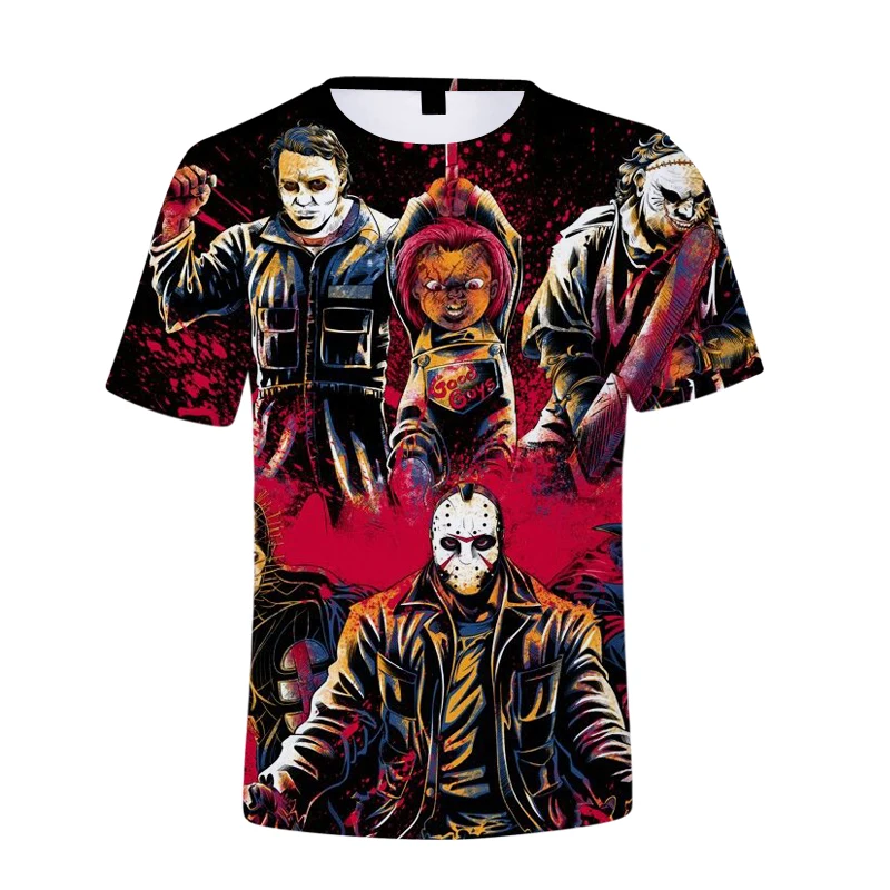 

Summer horror Tops Fashion Cartoon Anime Harajuku Men's T-shirt Men Anime 3D T Shirt Boy Clothing all horror movie icons Tshirts