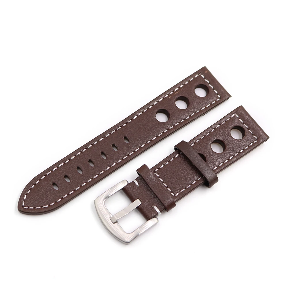 CARLYWET 22mm TOP Quality Real Calf Leather Brown with White Wrist Watch Band Strap Clasp For Tissot Breilting IWC Seiko Tudor