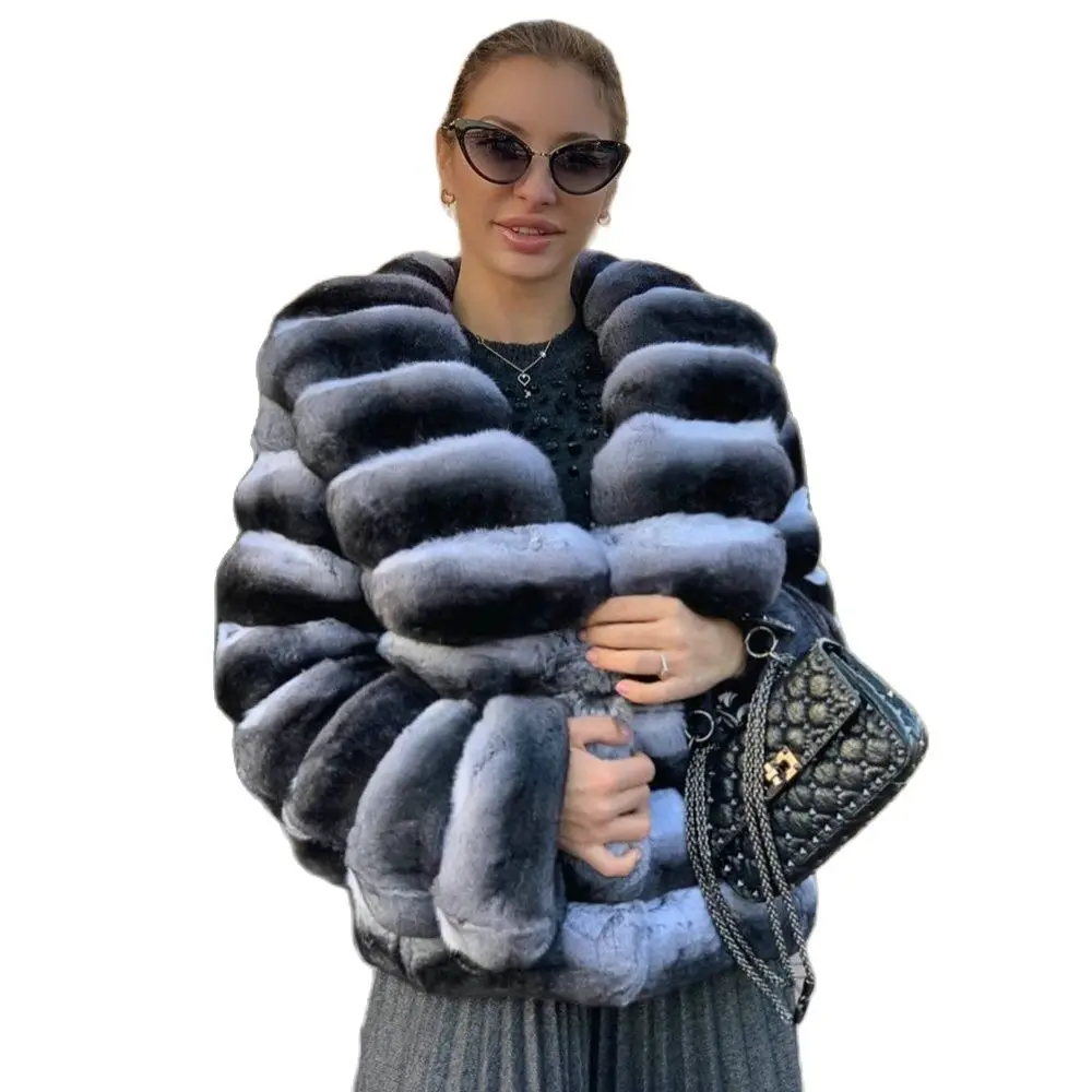 Natural Rex Rabbit Fur Jacket Turn-down Collar 2022 Winter New Trendy Chinchilla Color Real Rex Rabbit Fur Coats Female Outwear