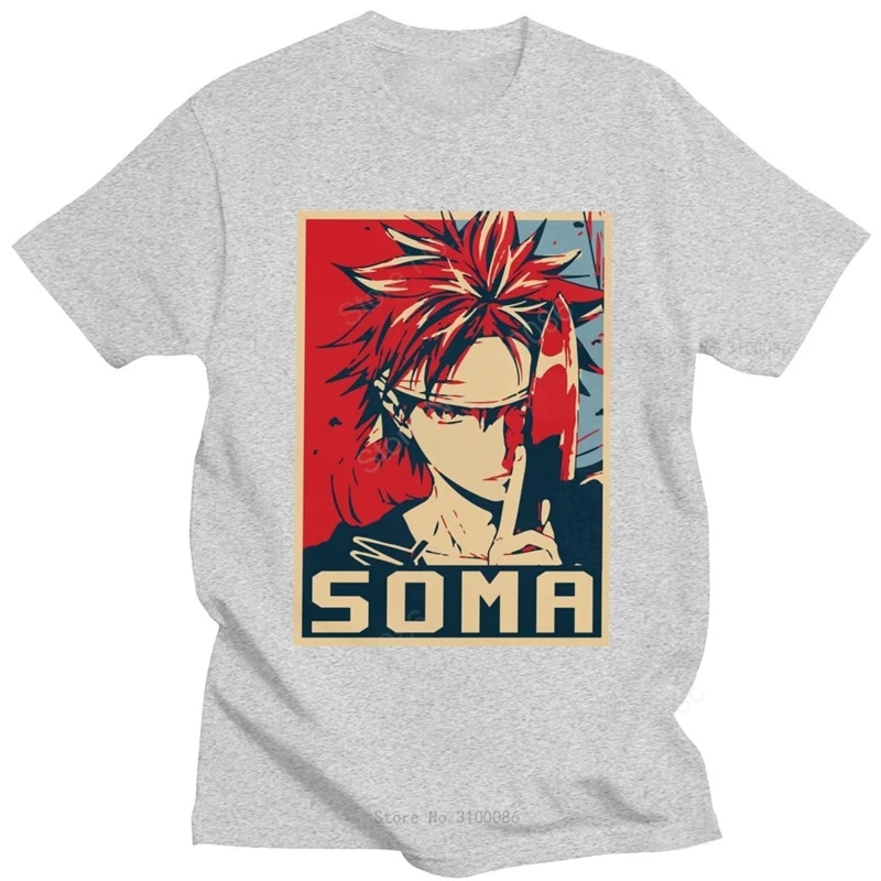 

Потрясающая футболка Shokugeki No Soma, Мужская футболка с коротким рукавом с рисунком Аниме Манга, еда, войны, футболка из чистого хлопка, товары