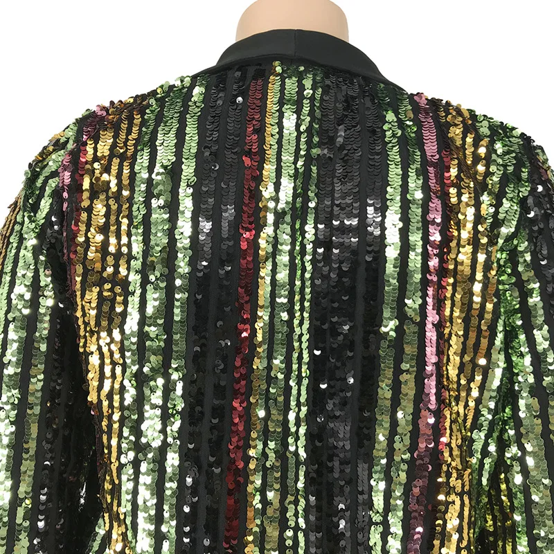 

2021 Women Fashion Sequin streetwear Long Sleeve Turn-down Collar Open Stitch runway Jacket Coats Outerwear Dropshipping