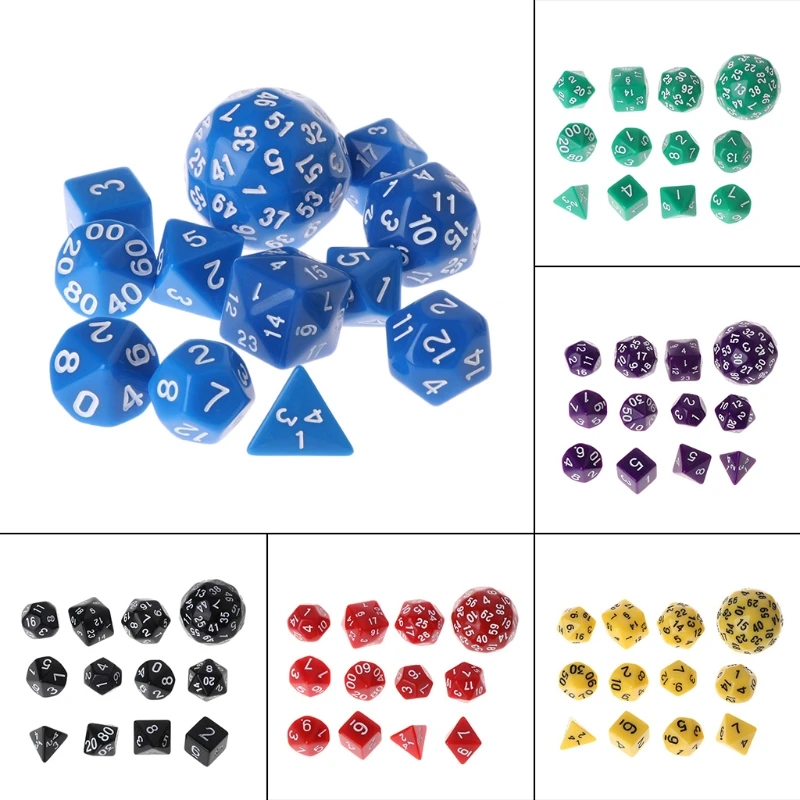 12 шт./компл. многосторонние полигедрические игральные кости D4 D6 D8 D10 D12 D20 D24 D30 D60